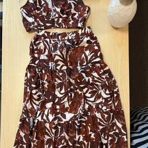 One Shoulder Brown Leaf Print Dress
